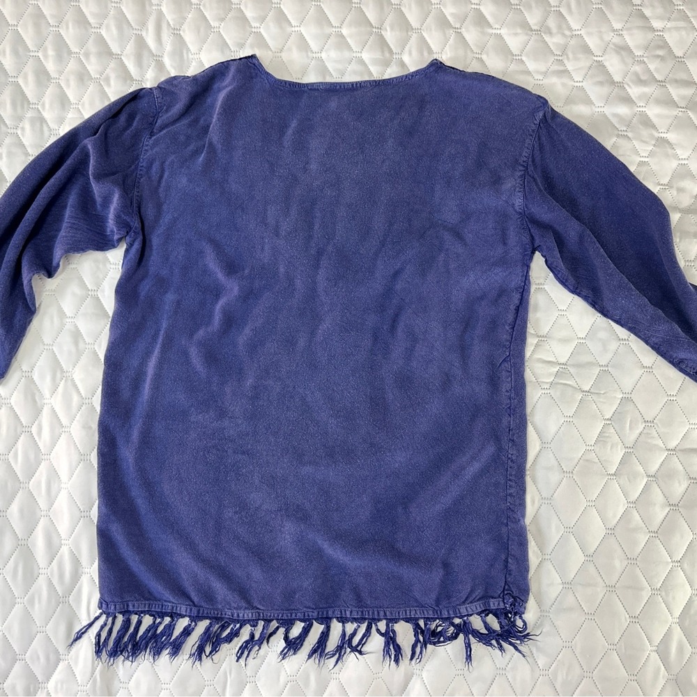 Just Cruising Tunic Top Women XL Purple Good Star Embroidered Velvet Fringe Boho - Picture 2 of 7